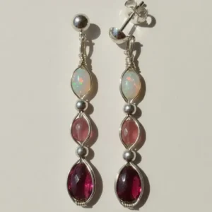 Pendientes de Plata, Ópalos, Turmalinas y Granates